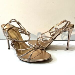 SAM EDELMAN SAREENA Champagne Leather Ankle Strap Heels Sandals 7M